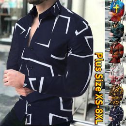 Men's Casual Shirts Luxury Trend Men's Shirt Polka Dot Lines Printed Long Sleeved Button Up Clothes Party Cardigan XS-8XL