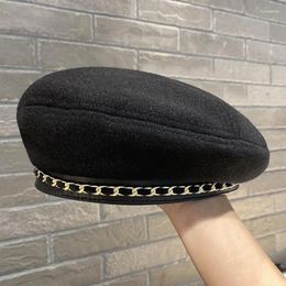 Berets Autumn Winter Chain Beret Hat For Women Cap Retro Brown Black Artist Flat Fashion Lady Girls Vintage Korean Style