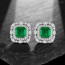 Stud Earrings Colourful Vintage Royal Inlaid Emerald Princess Square Geometric Low-Luxury Diamond For Women's Wedding Party