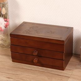 Jewelry Settings 3tier Wooden Storage Box Watches Earrings Necklaces Rings Container with Drawer and Mirror 230407