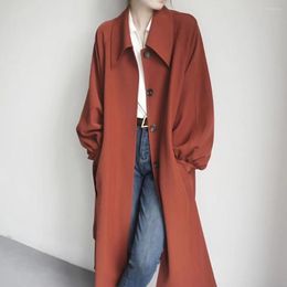 Women's Trench Coats 2023 Single-Breasted Long Women Coat Belted With Flaps Spring Autumn Lady Windbreaker Duster Female Clothes