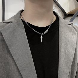 Chains Titanium Steel Silver Color Thin Chain Cross Pendant Necklace For Women Men Choker Collares Vintage Jewelry Friends Gift C327