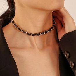 Chains Black Leather Rope Choker Short Clavicle Necklace For Women Girls Gifts