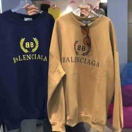 Hoodie Balenciga Designer Paris Autumn Fashion Brand Paris Home Double b Wheat Ear Round Neck Pure Cotton Sweater Loose Men's and Women's