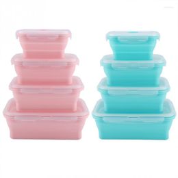 Dinnerware Sets 4 Sizes Collapsible Silicone Container Portable Bento Lunch Box Folding Microwave Home Kitchen Storage Containers