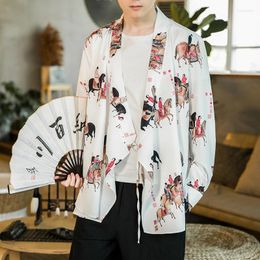 Ethnic Clothing Original Chinese Style Men's Printed Hanfu Top Cardigan Painting Retro Tang Costume Jacket