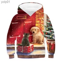 Men's Hoodies Sweatshirts Christmas Kids Boys Hoodies Sweatshirt Xmas Cartoon 3D Dog Cat Print Tops Fashion Pullovers Casual Jacket New Coats 3-12 YearL231107