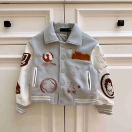 Luxury designer kids jacket Embroidery pattern decoration Baby coat Size 100-150 Woolen fabric boys and girl clothes Nov05