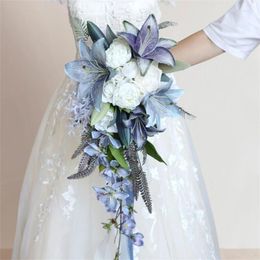 Decorative Flowers 24.4in Wedding Bouquet Vintage Handheld Oil Painting Exquisite Decoration Silk Flower Simulation Lilies