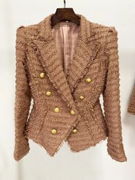 Women's Two Piece Pants HIGH STREET est 2023 A W Designer Jacket Classic Lion Buttons Tassel Fringed Tweed Blazer 231107