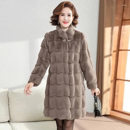 Women's Fur Mother's Clothing Black Faux Mink Velvet Stand Collar Jacket 5XL Winter Slim Coats Female Warm Parkas Overcoat