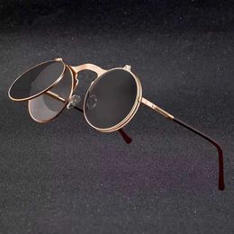 Sonnenbrille Steampunk Runde Sonnenbrille Damen Herren Metall Vintage Filp Kreisförmige Doppellinse Sonnenbrille Stil Kreis Shades Gafas De Sol UV400L231107