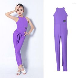 Stage Wear Latin Dance Jumpsuit Girls Purple Samba Costume Designer Clothes Practice Tango Dancer Outfit Tap JL2955