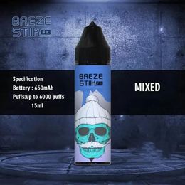 Original Breze Stiik FIT 6000 PUFFS Disposable E Cigarette Wholesale Vape Pen 12 Colours 650mAh Rechargeable Battery 15ml Prefilled Pod Brand Vapes