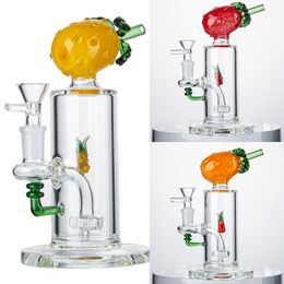 Hot Selling Glass Bong Fruit Shape Oil Dab Rigs Recycler Percolator Hookahs Water Pipes Fruit Inside 14mm 5mm Thickness Female Joint With Bowl Many Styles