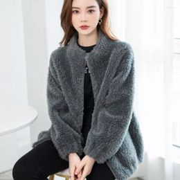 Women's Fur Winter Stand Collar Two Sided Velvet Thick Warm Faux Coat Ladies Casual Fashion All-match Outwear Women Cardigan Jacket C118