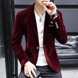 Men's Suits Claret Red Velour Mens Blazer Slim Fit Dark Blue Velvet Dress Fashionable Jacket For Burgundy Black Elegant Blazers Social