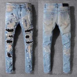 Luxurys Designers Jeans Distressed France Fashion Pierre Straight Men's Biker Hole Stretch Denim Casual Jean Men Skinny Pants238u