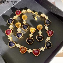 Choker Draweye Candy Color Necklace For Women Heart Flowers Y2k Vintage Party Jewelry Ins Fashion Rehinestone Collares Para Mujer