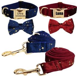 Dog Collars Personalised Collar Leash Set For Small Medium Dogs Lead Name Customise Big Christmas Bow Tie Velvet Luxury