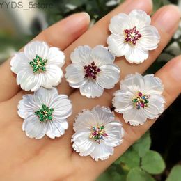 Stud Natural Shell Flower Stud Earrings For Women Colourful small Cubic zirconia stone Stars Vintage Golden Colour fashion Ear Jewellery YQ231107