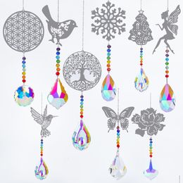 Decorative Objects Figurines Animal Metal Sheet Butterfly Pendant Crystal Ball Prism Sun Catcher Diy Hanging Window Decoration Dhxzw