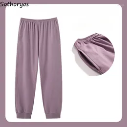 Women's Sleepwear Sleep Bottoms Women Spring Autumn Homewear Casual Pants Loose Solid Pockets Loungewear Simple All-match Soft Skin-friendly