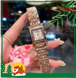 Two Stiches Women Small Square Dial Watch Simple Skeleton Clock Woman Stainless Steel Band Digital Number Design Quartz Movement Business Watches Mother's Gifts
