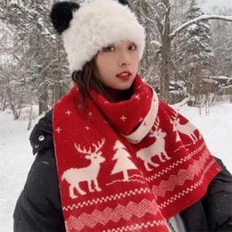 Scarves Christmas Pattern Long Scarf Knitting Winter Warm Females Red Imitation Cashmeres Double-sided Neckerchiefs