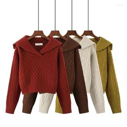 Women's Sweaters Autumn Winter Doll Collar Solid Colour Knitted Sweater Pullover Women Long Sleeve Jumper Fashion Short Knitwear Tops Female