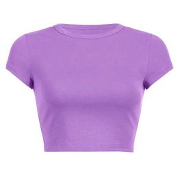Women's T-Shirt Sweet 2023 Purple Short Sleeve Women Casual T Shirts Basic O Neck All Match Crop Top Soft Bodycon Korean Fashion Tees Blouse