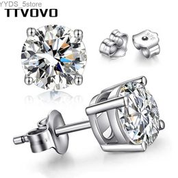 Stud TTVOVO 925 Sterling Princess Cut Cubic Zirconia Stud Earrings for Women Men Piercing CZ 4 Cls Ear Brinco S925-Sterling-Jewelry YQ231107