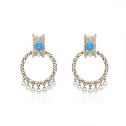 Dangle Earrings 013507 Women Fashion Blue Opal Hoop Pealrs Drop Tassel Stud Wedding Party Jewellery Accessories