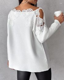 Women's Sweaters 2023 Autumn Winter Spring Fashion Casual Sexy Lace Patch Cold Shoulder Knit Sweater Female Clothing T-Shirts Pullover Tops