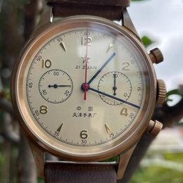 Wristwatches Men's Wrist Watch 1963 Chronographe Bronze Case Sapphire Waterproof Sea Gull St1901 Panda Dial Vintage Fashion