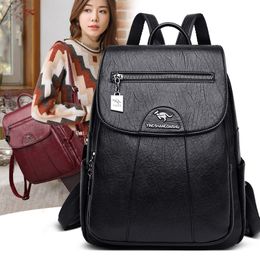School Bags Soft PU Leather Backpacks for Women Female Shoulder Sac a Dos Casual Travel Ladies Mochilas 230407