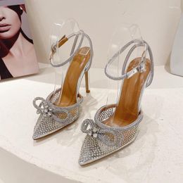 Dress Shoes Summer Rhinestone Transparent Sandals Versatile Butterfly Pointed Toe Baotou Back Hollow High Heels