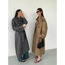 Women's Trench Coats Khaki/Black Spring Fall Long Jackets Korean Casual Double Breasted Gabardina Women Loose Windbreaker Abrigos