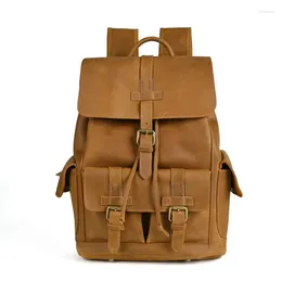 Backpack Vintage Crazy Horse Genuine Leather Men Laptop Daily Bagpack Male Travel Hiking Large Brown Bag