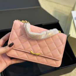 22K WOC Caviar Leather Clafskin Wallet Bags Trendy Card Holder Multi Pochette Purse 7 Colours Womens Gold Metal Hardware Matelasse Chain Crossbody Handbags 20CM