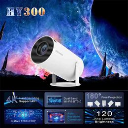 Projectors HY300 hemmabio Projektor 4K HD Android 11 Dual WiFi 6.0 120 ANSI BT5.0 1080P 1280*720p Cinema utomhus bärbar projektor