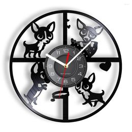 Wall Clocks Chihuahua Dog Silhouette Record Clock Modern Design Puppy Watch Vintage Ornament Crafts Silent