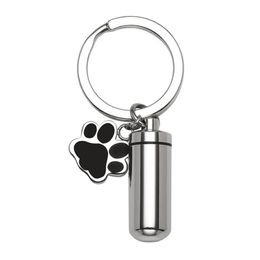 Pet Cremation Cylinder Stainless Steel Urn key chain Memorial Keepsake Pendant Ash Holder Paw Charm Personalised Engraving304i