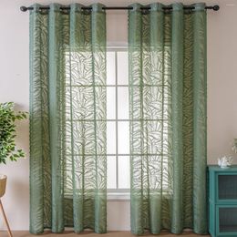 Curtain Green Warp Knitted Leaf For Kitchen Door Lace Sheer Voile Drape Window Treatment Balcony Grommet Ring #E