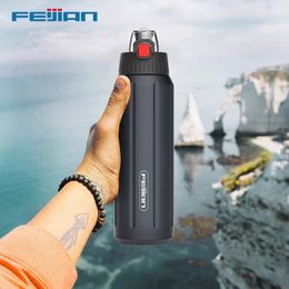 Water Bottles FEIJIAN Double Wall Thermos Sports Bottle 600ml 1810 Stainless Steel Vacuum Flask Insulated Tumbler Leak Proof Customise 230406