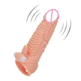 Sex Toy Massager Vibrating Penis Extender Sleeve Reusable Male Cock Enlargement Vibrator Spike Cover Adult Products