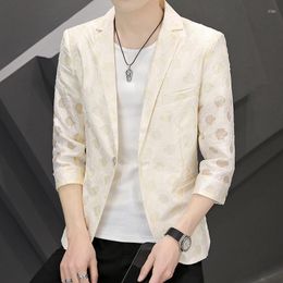 Men's Suits HOO 2023 Men's Summer Half Sleeve Hollow Craft Leisure Blazer