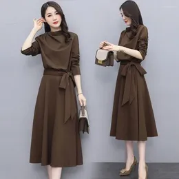 Casual Dresses 2023 Est Spring Solid Colour Dress Women Korean Long Sleeve Office Lady Elegant Plus Size Vestido V230