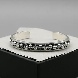 D199 S925 Sterling Silver Cowhide Bracelet Hip Hop Street Fashion Couple Jewelry Personalized Punk Style Solid Skull Cross Flower Letter Lover Gift