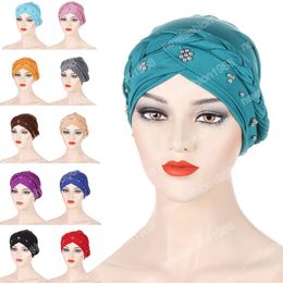 2023 Hair Accessories Latest Indian Turban Beads Chemo Cap Women Muslim Hijab Headscarf Wrap Bonnet Hat Hair Loss Head Scarf Cover Turbante Mujer